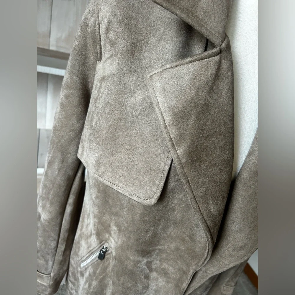 MAGASCHONI Tan Faux Suede Open Front Jacket Size Large - Picture 9 of 14